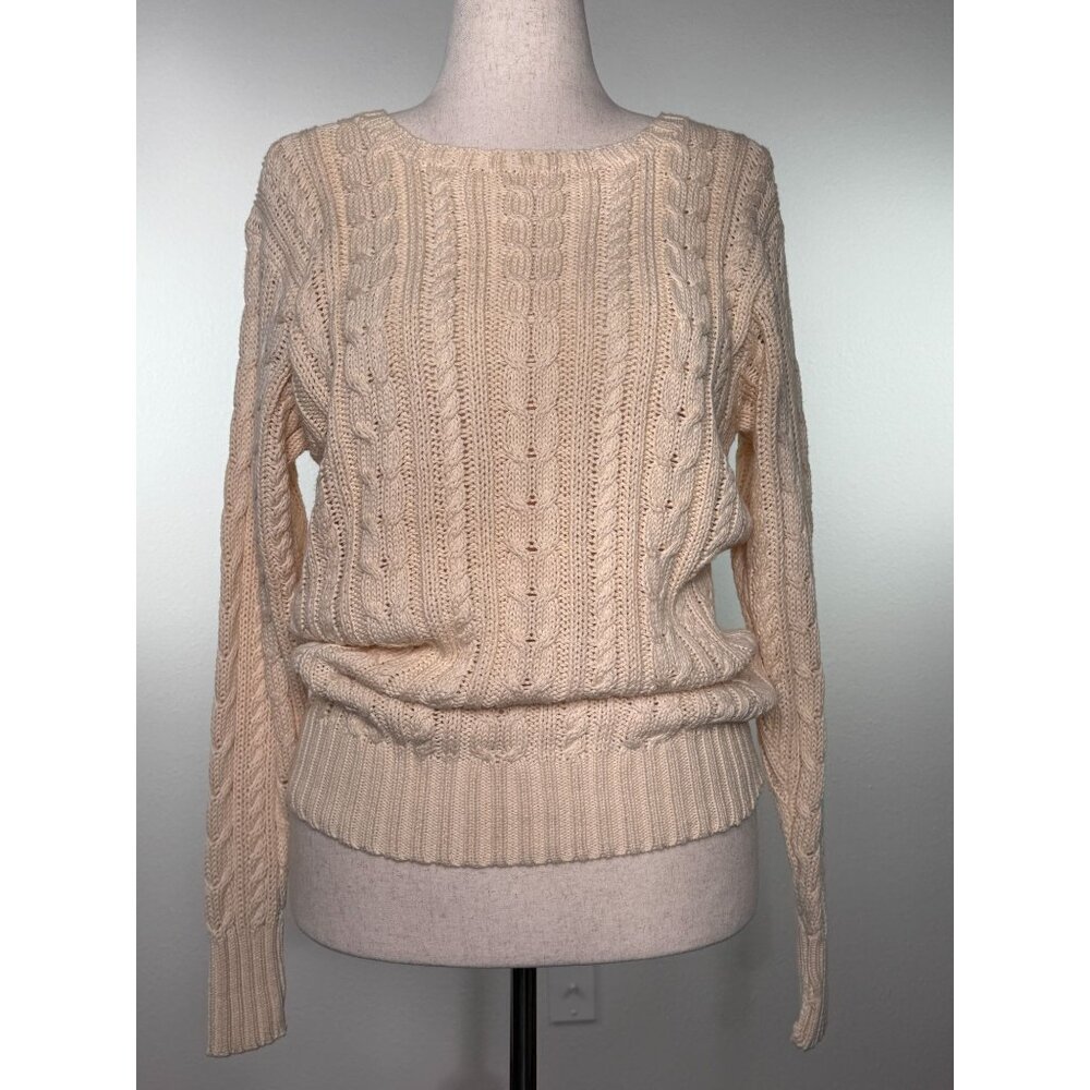 Ralph Lauren Country Cable Knit Cream Pullover Sweater 100% Cotton Small Made In